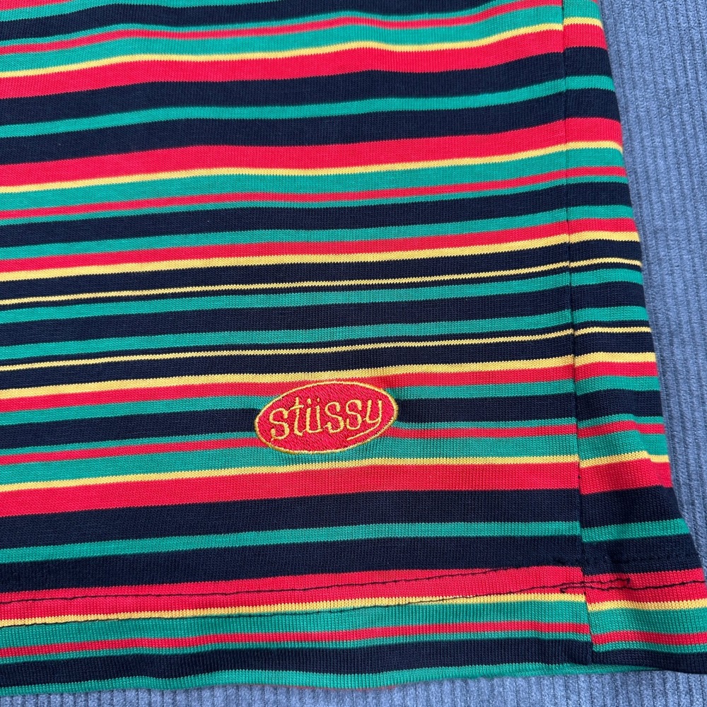 Vintage Stussy 80s Rasta Rare Stripe Pocket T-Shirt Sz Medium Black - Picture 3 of 10